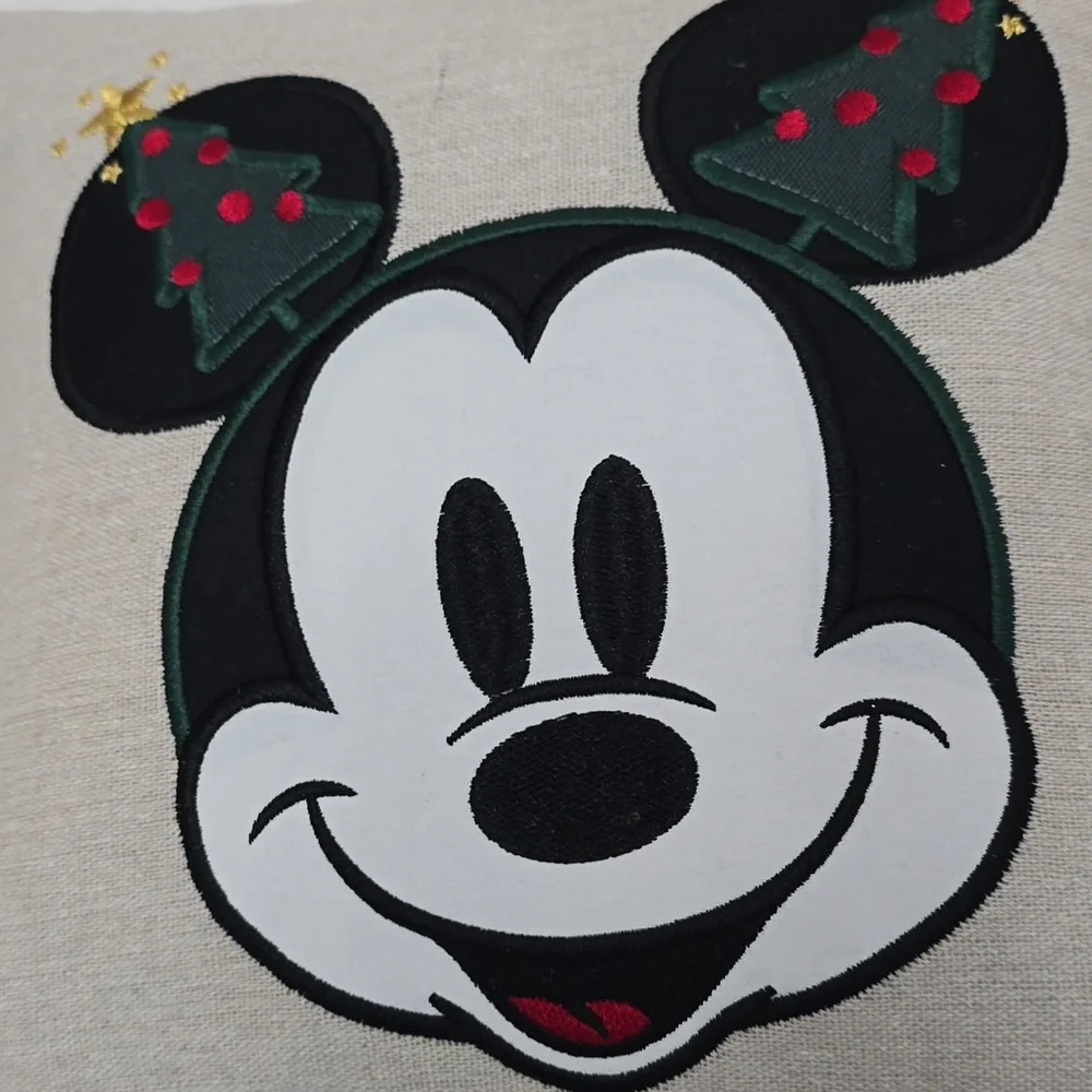 Set Of 2 Mickey Minnie Mouse Nicholas Square Canvas Embroidery Christmas Pillows